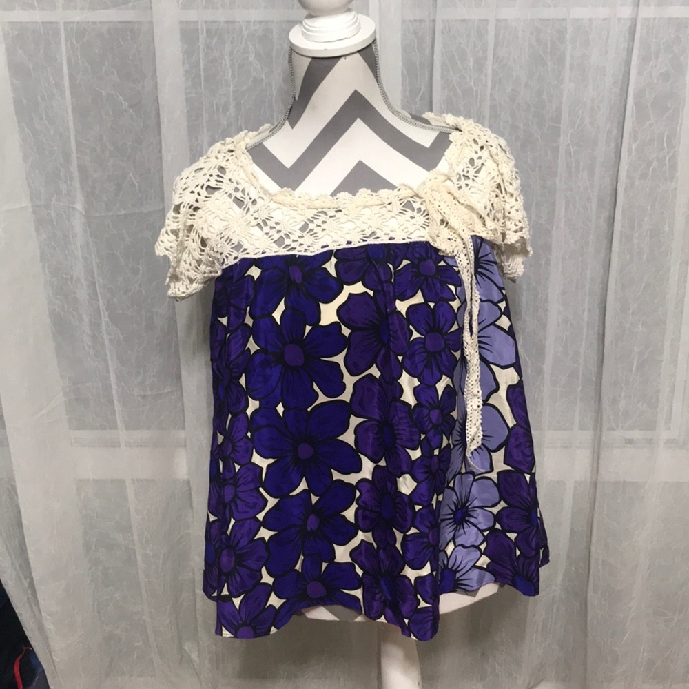 Beige and purple flower blouse